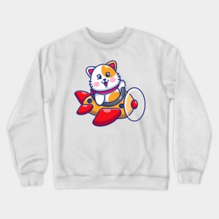 Cute baby cat driving plane cartoon Crewneck Sweatshirt